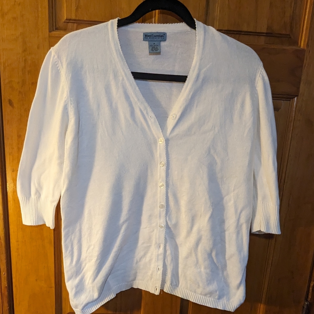 EUC Mimi Essentials Maternity White Cardigan Sweater Size S